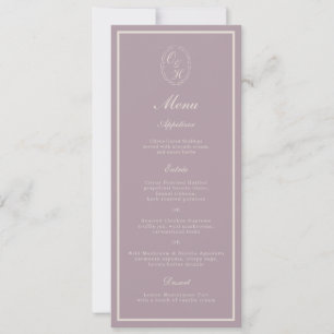 Invitación Menú largo de boda con monograma en malva elegante