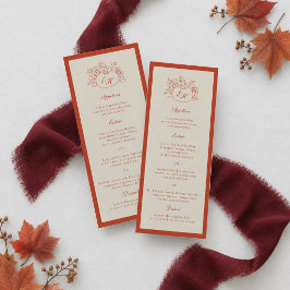 Invitación Menú largo de boda de calabaza de terracota con mo