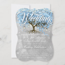 Invitación Menú Mason Jar Blue Heart Leaf Tree Watercolor