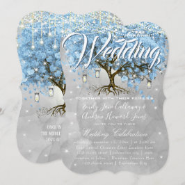 Invitación Menú Mason Jar Blue Heart Leaf Tree Watercolor