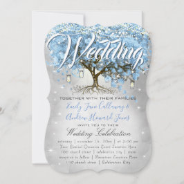 Invitación Menú Mason Jar Blue Heart Leaf Tree Watercolor