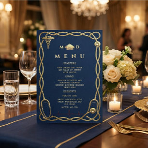 Invitación Menú médico de graduación Navy & Gold de lujo