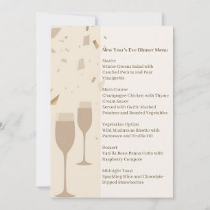 Invitación Menú minimalista de champán para fiestas Beige e