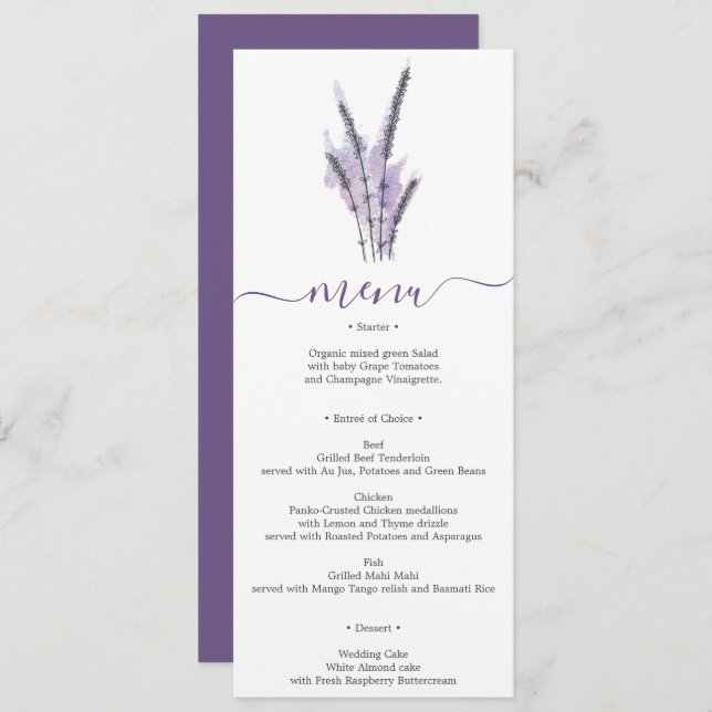 Invitación Menú mínimo de Boda de lavanda o ducha de novia (Anverso / Reverso)