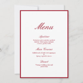 Invitación Menú moderno caligrafía Boda rojo
