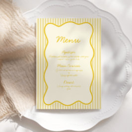 Invitación Menú moderno de Boda amarillo con mantequilla