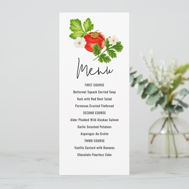 Invitación Menú moderno de tomate fresco (Anverso de pie)