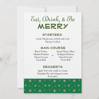 Invitación Menú Navidades de las Estrellas verdes y doradas