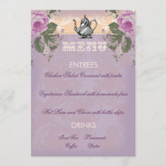 Invitación Menú nupcial de la fiesta del té de la ducha del