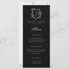 Invitación Menú Plano de Boda con Monograma de Cresta Floral