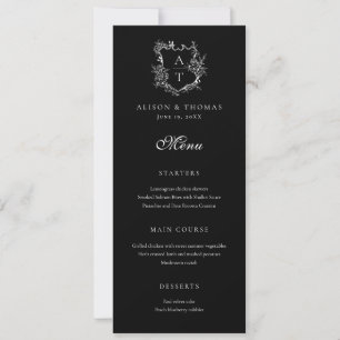 Invitación Menú Plano de Boda con Monograma de Cresta Floral