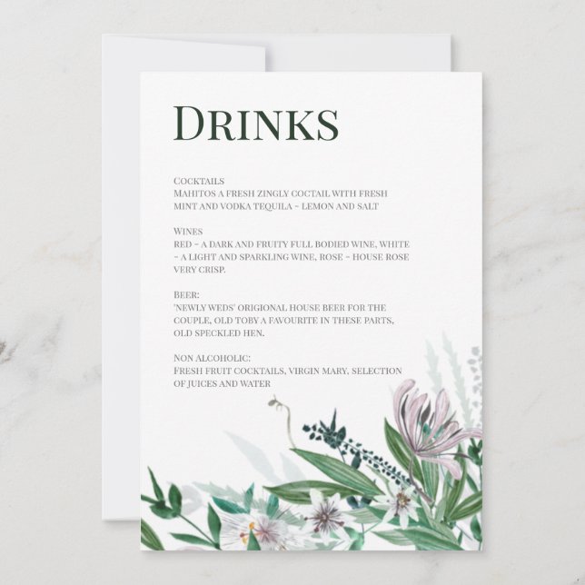 Invitación Menú Poets Garden, Wild Bouquet (Reverso)