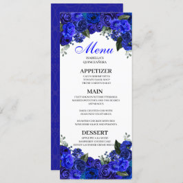 Invitación Menú Quinceanera floral azul real