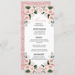 Invitación Menú Quinceanera floral rosa Rubor