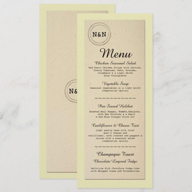 Invitación Menú Recepción de Boda Biblioteca Rústica Menús de (Anverso / Reverso)