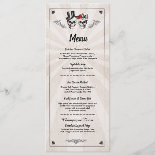 Invitación Menú Recepción de Boda Calaveras Rústicas Rosas Me