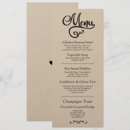 Invitación Menú Recepción de Boda Elegante Escritura Kraft