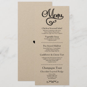 Invitación Menú Recepción de Boda Elegante Escritura Kraft