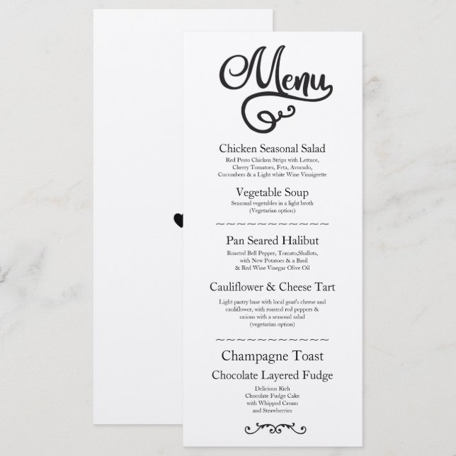 Invitación Menú Recepción de Boda Elegante Script Kraft (Anverso / Reverso)