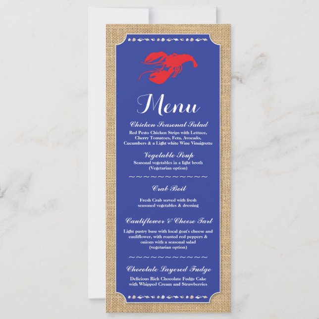 Invitación Menú Recepción de Boda Langostinos Langosta Playa (Anverso)