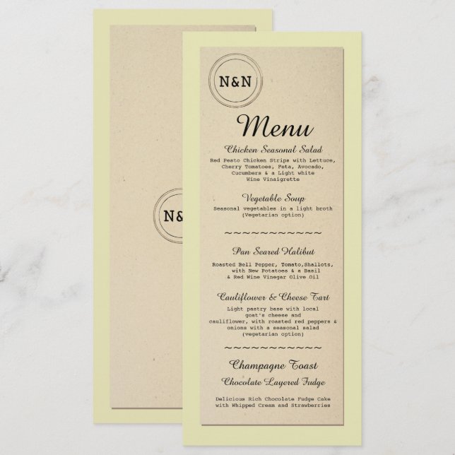 Invitación Menú Recepción de Boda Rústica Biblioteca Menús li (Anverso / Reverso)