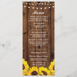 Invitación Menú Recepción de Boda Rústico Madera Girasoles