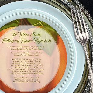 Invitación Menú Redondo de Cena Familiar de Acción de Gracias