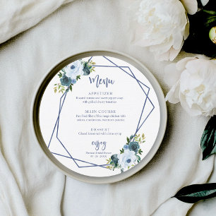 Invitación Menú Redondo para Brunch Nupcial Floral Azul Polvo