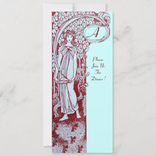 Invitación MENÚ RESTAURANTE MONOGRAMA Cena marrón azul, Brunc