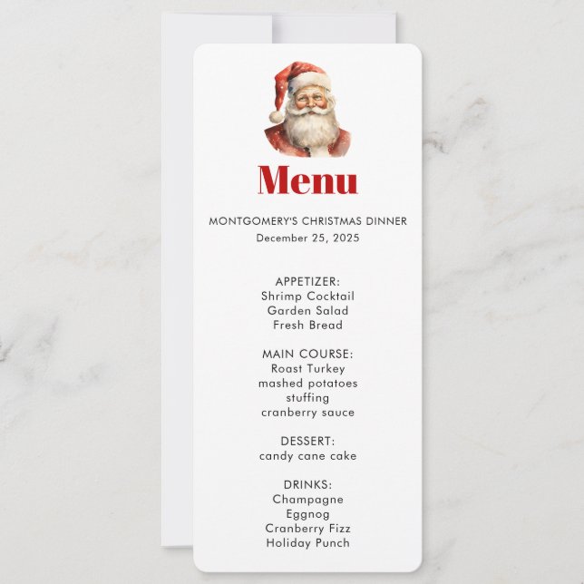 Invitación Menú Retro de Navidad de Papá Noel (Anverso)