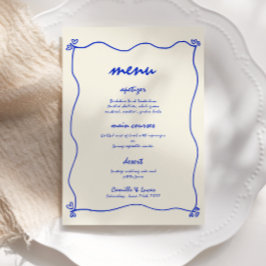 Invitación Menú Retro manuscrito Whimsical Blue Boda