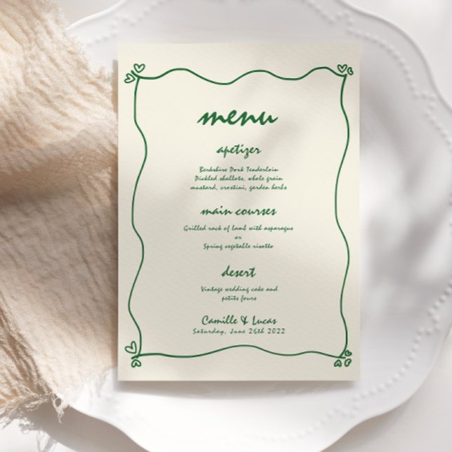 Invitación Menú Retro manuscrito Whimsical Green Boda (Subido por el creador)