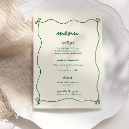 Invitación Menú Retro manuscrito Whimsical Green Boda