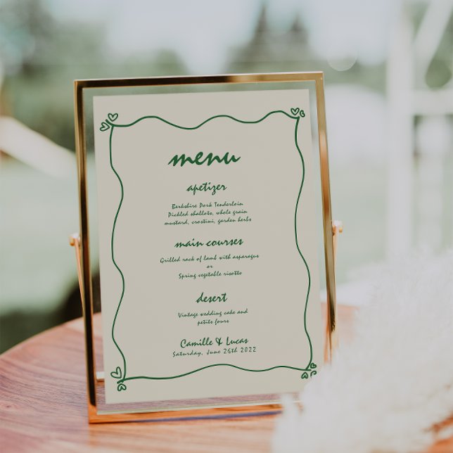 Invitación Menú Retro manuscrito Whimsical Green Boda (Subido por el creador)