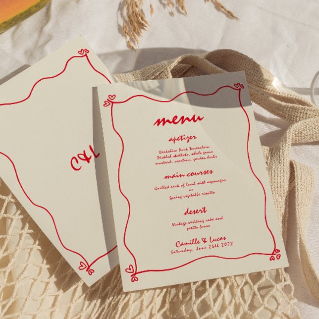 Invitación Menú Retro manuscrito Whimsical Red Boda (Subido por el creador)