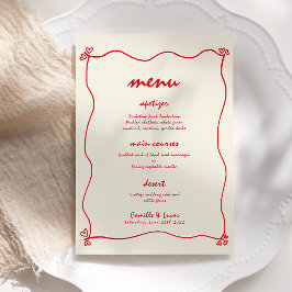 Invitación Menú Retro manuscrito Whimsical Red Boda