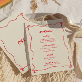 Invitación Menú Retro manuscrito Whimsical Red Boda