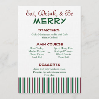 Invitación Menú rojo y verde del navidad