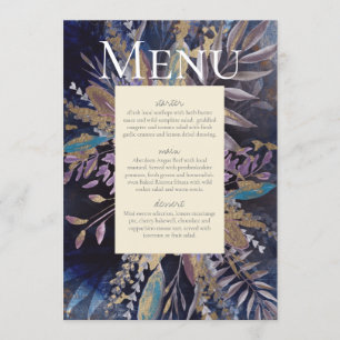Invitación Menú romántico de azules pintados de ramo