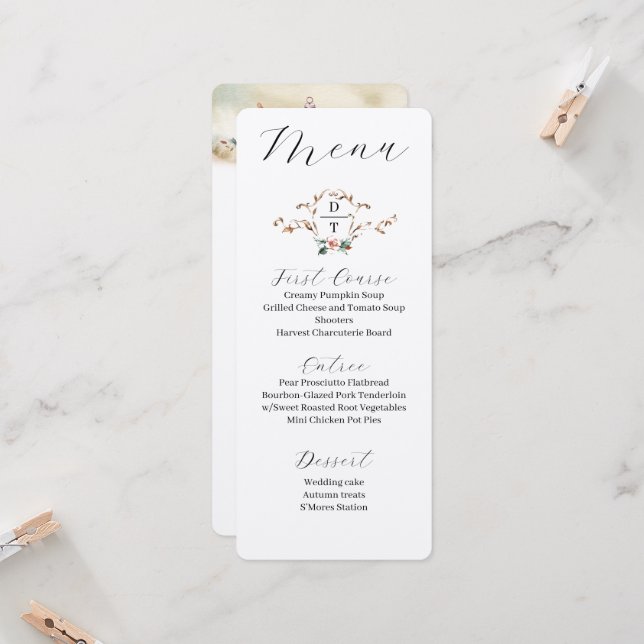 Invitación Menú Romántico de Boda Caída (Anverso/Reverso In Situ)