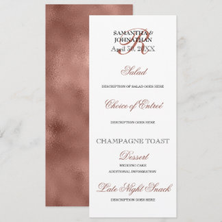 Invitación Menú Rosa boda de oro Menú DIY elegante cena