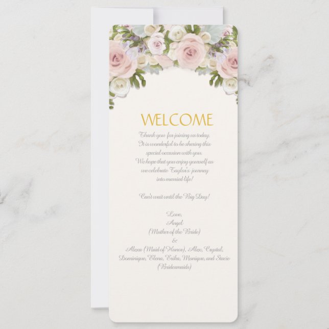 Invitación Menú Rosa Suculento Romántico Floral Boda (Anverso)