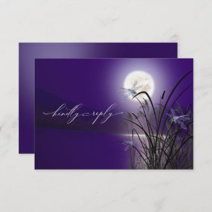 Invitación Menú RSVP Amethyst Full Moon Dragonfly Pond
