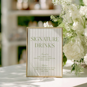 Invitación Menú Sage Green & Beige Signature Bebidas