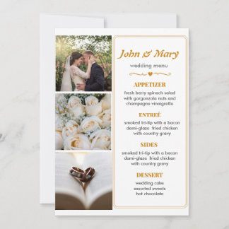Invitación Menú simple Boda con imágenes
