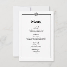 Invitación Menú simple de Boda blanco negro con clase