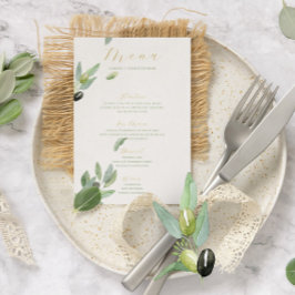 Invitación Menú Sucursal de hojas de oliva toscanas-Boda