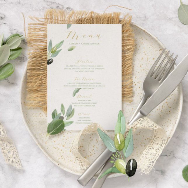 Invitación Menú Sucursal de hojas de oliva toscanas-Boda (Subido por el creador)