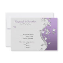 Menú Swirls Ornate Purple and Silver Flowers RSVP