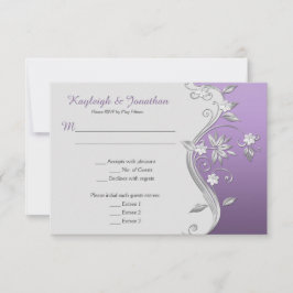 Invitación Menú Swirls Ornate Purple and Silver Flowers RSVP
